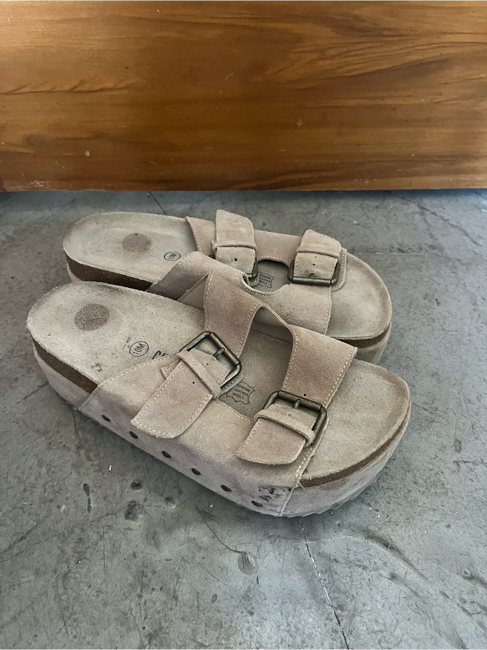 tan Birkenstock platform sandals
